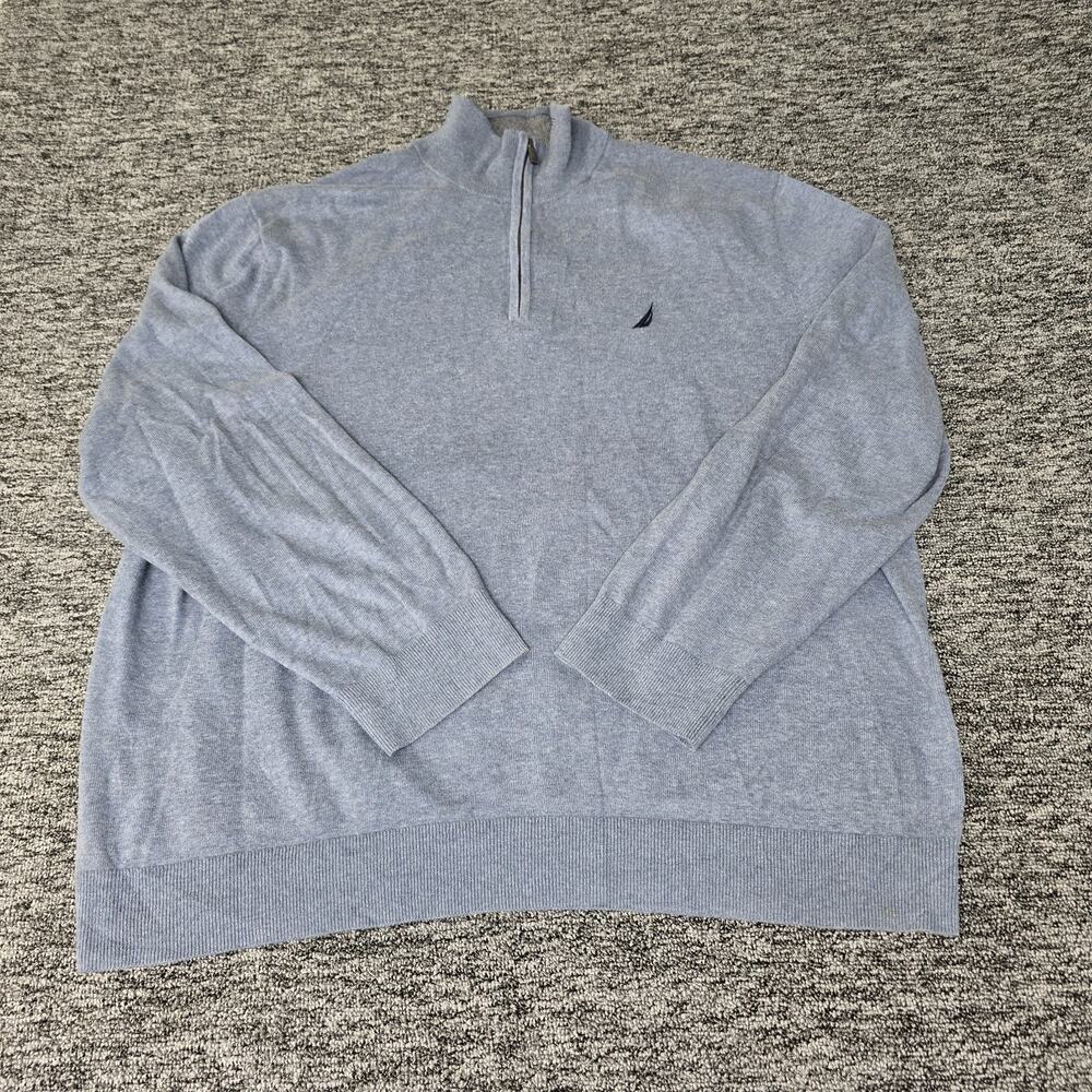 Nautica 1/4 Zip Pullover Knit Sweater Men's XXL Blue Long Sleeve Sail Logo